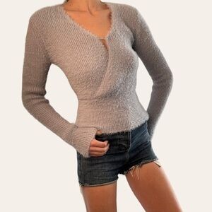 Pink Rose Baby Blue Fluffy Sweater 💕